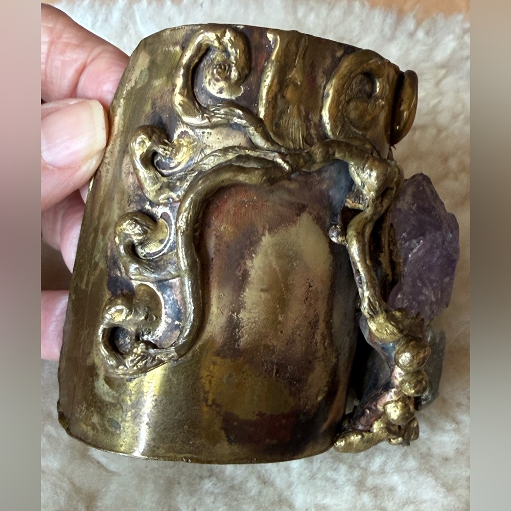 Brutalist, vintage, signed Carvalhu Rio, very heavy, unique, amethyst bracelet - Picture 8 of 15